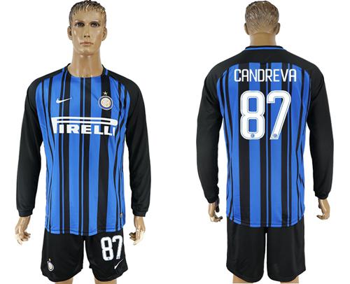 Inter Milan #87 Candreva Home Long Sleeves Soccer Club Jersey